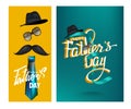 Father`s Day banners with levitating objects and letterings. Royalty Free Stock Photo