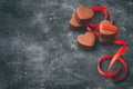 Valentine`s Day greeting card, milk chocolate heart shape, red s