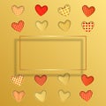 Valentine`s Day greeting card. Red and gold paper hearts Royalty Free Stock Photo