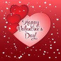 Valentine`s Day Greeting card.Red paper hearts in style of origami.