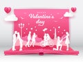 Valentine`s Day greeting card with romantic couples in love