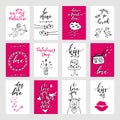 Valentine`s day greeting card set, hand drawn gift tags