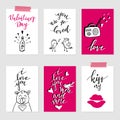 Valentine`s day greeting card set, hand drawn gift tags