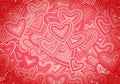 Valentine&#s Day greeting card or background with hearts and line ornament. Retro fashion, hippie psychedelic