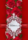 Valentine`s day greeting card templates with realistic of beautiful rose .