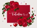 Valentine`s day greeting card templates with realistic of beautiful rose .