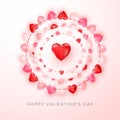 Valentine`s day greeting card with text and decoration garland of hearts on pink background. Vector Royalty Free Stock Photo