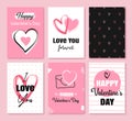 Valentine`s day greeting cards with hearts and symbol decoration for invitation, flyer, posters, tag, banner Royalty Free Stock Photo