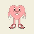 Valentine's Day groovy heart in trendy retro 70s style. Vector illustration