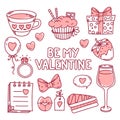 Valentine's day hand drawn doodle element collection