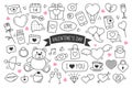 Valentine`s day hand drawn doodles objects and symbols. Set of love and elements background Royalty Free Stock Photo