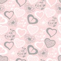 Valentine`s Day hand drawn seamless pattern of cute hearts. Colorful romantic doodle sketch vector. Decorative illustration for Royalty Free Stock Photo