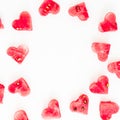 Valentine`s day heart made of watermelon on white background. Flat lay, top view. Frame background Royalty Free Stock Photo