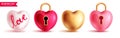 Valentine\'s day heart padlock vector set design. Valentine\'s day heart shape lock elements