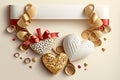 Valentine's Day Heart. Realistic 3d design, hearts with decorative gifts, ribbons and golden elements. Romantic Royalty Free Stock Photo