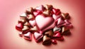 Valentine\'s Day Heart-Shaped Chocolates on Pink Background, AI Generated Royalty Free Stock Photo