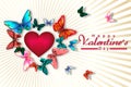 Valentine's Day with heart surrounded by colorful butterflies