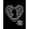 Valentine`s Day. Heart white hand drawn curls. Female silhouette on the side. Modern vector illustration isolated on a