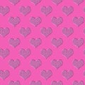 Valentine holiday hearts on a bright pink background with a dot pattern, seamless texture