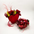 Valentine`s day hearts gift for the lover. Red art job with roses.