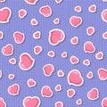 Valentine`s day hearts on polka dot light pastel background, seamless pattern.