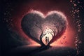 Valentine`s Day. A Heartwarming Image of a Couple Embracing Under a Heart-Shaped Tree. Ai generated art