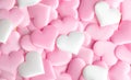 Valentine`s Day. Holiday abstract pink Valentine background with satin hearts. Love Royalty Free Stock Photo