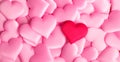 Valentine`s Day. Holiday abstract pink Valentine background with satin hearts. Love concept Royalty Free Stock Photo