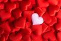 Valentine`s Day. Holiday abstract red Valentine background with satin hearts. Love Royalty Free Stock Photo