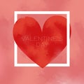 Valentine's day holiday banner with big red heart on pink background. Water color style. Vector illustration. Royalty Free Stock Photo