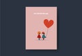 Valentine's day holiday card template with cute adorable kids. Minimalistic design vector.