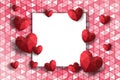 Valentine`s Day of Holiday. Flowers composition. Round frame made of rose flowers and hearts on polygon background.