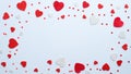 Valentine`s Day holiday frame made of red and white hearts on blue background. Romantic greeting card mockup. Love concept Royalty Free Stock Photo