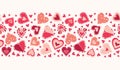 Valentine's Day Holiday Hand-Drawn Craft Doodle Colorful Hearts Vector Seamless Pattern Border Royalty Free Stock Photo