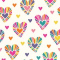 Valentine's Day Holiday Hand-Drawn Doodle Psychedelic Colorful Hearts Vector Seamless Pattern