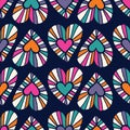 Valentine's Day Holiday Hand-Drawn Doodle Psychedelic Colorful Hearts Vector Seamless Pattern