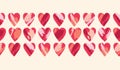 Valentine's Day Holiday Hand-Drawn Trendy Brushstroke Hearts Vector Seamless Pattern Border Royalty Free Stock Photo