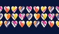 Valentine's Day Holiday Hand-Drawn Trendy Brushstroke Hearts Vector Seamless Pattern Border