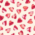 Valentine's Day Holiday Hand-Drawn Trendy Brushstroke Hearts Vector Seamless Pattern Royalty Free Stock Photo