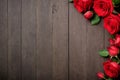 Valentine`s Day Holiday Red Roses Flower Border Over Wood Background With Copy Space Royalty Free Stock Photo