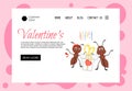 Valentine`s Day home page template with cute ants. Cartoon style. Vector illustration