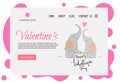 Valentine`s Day home page template with cute elephants. Cartoon style. Vector illustration