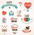 Valentine's day icons, lettering and elements