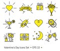 Valentine s day icons set in line art style