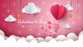 Valentine s Day illustration. Air balloon, cloud, star. Royalty Free Stock Photo