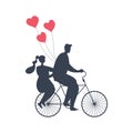 Valentine`s day illustration. Black silhouettes of young man and young woman with red hearts Royalty Free Stock Photo