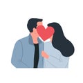 Valentine`s Day illustration. Couple in love is kissing. Romantic kiss