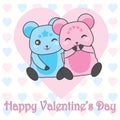 Valentine`s day illustration with cute couple bears on love background Royalty Free Stock Photo