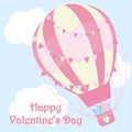 Valentine`s day illustration with cute couple bears in pink hot air balloon on sky background Royalty Free Stock Photo