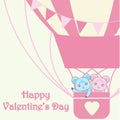 Valentine`s day illustration with cute couple bears in pink hot air balloon Royalty Free Stock Photo